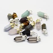 Natural Gemstone Pointed Pendants, Brass Findings, Long-Lasting Plated, Bullet, 19~20x6.5~7mm, Hole: 3.5x6mm(G-G720-10)