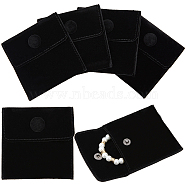 Square Velvet Jewelry Bags, with Snap Fastener, Black, 7x7x0.95cm(TP-BBC0001-01B-01)