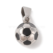 304 Stainless Steel Pendants, with Enamel, Football Charm, Stainless Steel Color, Black, 10x8x8mm, Hole: 5x2.5mm(STAS-S001-06P-B)