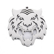 304 Stainless Steel Pendants, Laser Cut, Tiger, Stainless Steel Color, 42x39x2mm, Hole: 2mm(X-STAS-N095-036)