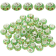 50Pcs Transparent Resin European Rondelle Beads, Large Hole Beads, with Avocado Polymer Clay and Platinum Tone Alloy Double Cores, Yellow Green, 14x8.5mm, Hole: 5mm(RPDL-SC0001-09A)