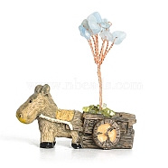 Resin Display Decorations, Reiki Energy Stone Feng Shui Ornament, with Natural Aquamarine Tree and Copper Wire, Donkey, 59x64mm(DJEW-PW0009-001C)