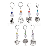 Tibetan Style Alloy Pendant Decorations, with Bicone Glass Beads and 304 Stainless Steel Leverback Earring Findings, Star/Heart/Flat Round with Tree of Life, Mixed Color, 46~56mm, 7pcs/set(HJEW-JM01498)