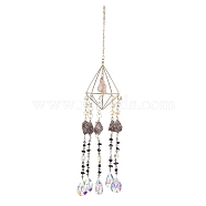 Rough Raw Natural Amethyst Wind Chime, with Glass Beads and Iron Findings, Rhombus, Golden, 456mm(HJEW-P015-08)