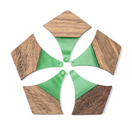 Opaque Resin & Walnut Wood Pendants, Arrows, Green, 38x35x3mm, Hole: 2mm(RESI-S389-055A-C03)