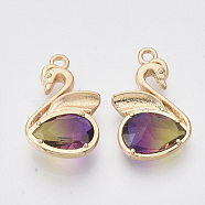 Eco-Friendly Alloy Pendants, with Faceted Glass Imitation Tourmaline, Nickel Free, Swan, Purple, Light Gold, 20x12.5x4.5mm, Hole: 1.5mm(X-GLAA-T011-02KC-01-NF)