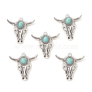 Synthetic Turquoise Pendants, with Alloy Findings, Cattle Head Charms, Antique Silver, 36x35.5x8mm, Hole: 2.8mm(FIND-TADZ0001-06AS)