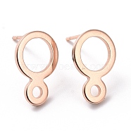 201 Stainless Steel Stud Earring Findings, with Horizontal Loop and 316 Stainless Steel Pin, Ring, Real Rose Gold Plated, 14x9.5mm, Hole: 2.1mm, Pin: 0.7mm(STAS-K241-21RG)