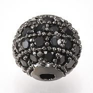 Brass Micro Pave Cubic Zirconia Beads, Round, Black, Gunmetal, 6mm(ZIRC-Q013-6mm-143B)