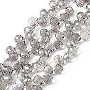 Transparent Electroplate Glass Beads Strands, Faceted, Top Drilled Teardrop, Pearl Luster Plated, Dark Gray, 10x7.5~8mm, Hole: 0.8~1mm, about 95~100pcs/strand, 23.23~26.77(59~68cm)(EGLA-F152B-PL01)