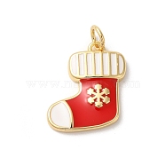 Christmas Rack Plating Brass Enamel Pendants, with Jump Ring, Long-Lasting Plated, Cadmium Free & Lead Free, Christmas Socking Charm, Real 18K Gold Plated, Red, 21x16x3mm, Hole: 3mm(KK-Z056-51G)