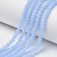 Glass Beads Strands, Imitation Jade, Faceted, Rondelle, Light Sky Blue, 8x6mm, Hole: 1mm, about 68~70pcs/strand, 16 inch(40cm)(EGLA-A034-J8mm-D03)