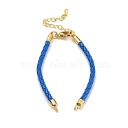 Leather Braided Cord Link Bracelets, Fit for Connector Charms, with Long-Lasting Plated Rack Plating Colden Tone Brass Lobster Claw Clasp & Chain Extender, Royal Blue, 6x1/8 inch(15.2cm), Hole: 2mm(MAK-K022-01G-14)