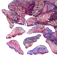 Transparent Spray Painted Glass Pendants, with Glitter Powder, Butterfly Wings, Medium Purple, 24x12.5x4mm, Hole: 1.4mm(GLAA-S190-010A-02)