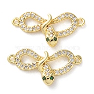 Rack Plating Brass Micro Pave Cubic Zirconia Infinity Snake Connector Charms, Long-Lasting Plated, Lead Free & Cadmium Free, Real 18K Gold Plated, 13x25.5x3.3mm, Hole: 1.3mm(KK-C084-10B-G)