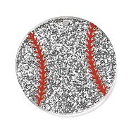 Transparent Resin Pendants, Sport Ball Charms with Glitter Powder, Baseball, 34.8x2.2mm, Hole: 1.6mm(RESI-M037-02C)