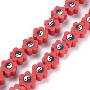 Handmade Polymer Clay Bead Strands, Flower with Yin Yang, FireBrick, 7~9x7~9x4~5mm, Hole: 1.2~1.4mm, about 40pcs/strand, 12.24 inch~12.80 inch(31.1cm~32.5cm)(CLAY-S096-032C)
