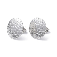 304 Stainless Steel Textured Flat Round Stud Earrings for Women, Stainless Steel Color, 15mm, Pin: 0.8mm(EJEW-I285-03P)