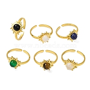 Natural Mixed Stone Finger Rings, Sun Golden Tone 304 Stainless Steel Open Cuff Rings for Women, 12mm(RJEW-Q822-52G)