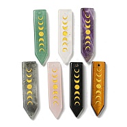 Natural Mixed Stone Moon Phase Pendants, Arrow Charms, 49.5x12.5x6mm, Hole: 1.6mm(G-C145-01)