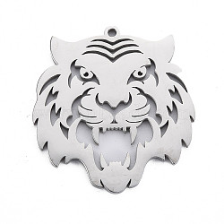 304 Stainless Steel Pendants, Laser Cut, Tiger, Stainless Steel Color, 42x39x2mm, Hole: 2mm(X-STAS-N095-036)