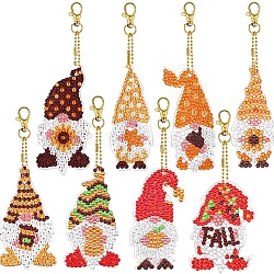 DIY Diamond Painting Pendant Decorations Kits, with Gnome Diamond Painting Mold, Rhinestone, Diamond Sticky Pen, Tray Plate and Glue Clay, Mixed Color, 7.5cm, 8pcs/set(THXG-PW0001-017)