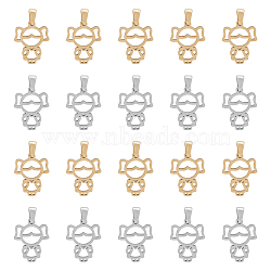 DICOSMETIC 20Pcs 2 Colors 304 Stainless Steel Pendants, Laser Cut, Hollow, Girl Charms, Golden & Stainless Steel Color, 18.5x14.5x1.5mm, Hole: 2.5x5.5mm, 10pcs/color(STAS-DC0013-40)