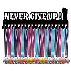 Iron Medal Holder Frame, Medals Display Hanger Rack, 20 Hooks, with Screws, Word Never Give Up, Word, 122x400mm(ODIS-WH0028-042)