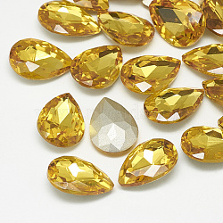 Pointed Back Glass Rhinestone Cabochons, Back Plated, Faceted, teardrop, Topaz, 14x10x4.5mm(RGLA-T081-10x14mm-22)