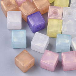 Transparent Acrylic Beads, Glitter Beads, Cube, Mixed Color, 13x13x13mm, Hole: 3.8mm(TACR-R138-20)