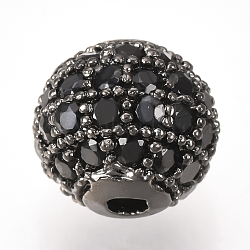 Brass Micro Pave Cubic Zirconia Beads, Round, Black, Gunmetal, 6mm(ZIRC-Q013-6mm-143B)
