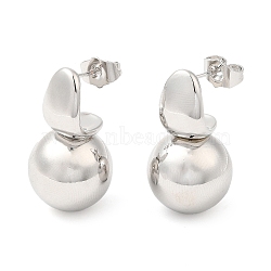 Brass Round Ball Dangle Stud Earrings, Long-Lasting Plated, Lead Free & Cadmium Free, Platinum, 28x15.5mm(X-EJEW-K251-02P)