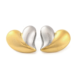 Ion Plating(IP) Golden, 304 Stainless Steel Stud Earrings for Women, Heart, Real Gold Plated & Stainless Steel Color, 25x25mm(EJEW-N054-13)