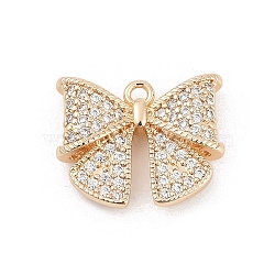 Brass Micro Pave Cubic Zirconia Pendants, Bowknot Charms, Real 14K Gold Plated, 14.5x18x4.5mm, Hole: 1.5mm(KK-U051-04G-01)