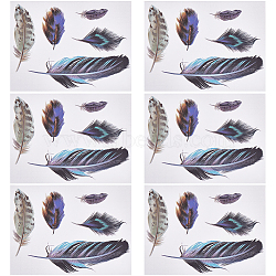 PVC Self Adhesive Feather Car Sticker, Waterproof Feather Decals for Car Decoration, Colorful, 220x170x0.2mm, Sticker: 64~190x23~60mm(DIY-WH0453-58C)