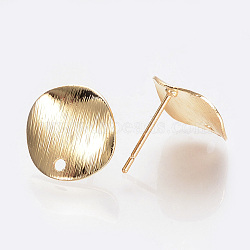 Brass Ear Stud Findings, with Loop, Nickel Free, Real 18K Gold Plated, Flat Round, 12mm, Hole: 1mm, pin: 0.5mm(KK-S336-32G)