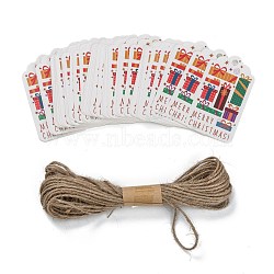 Rectangle Christmas Theme Kraft Paper Cord Display Cards, with 10m Bundle Hemp Rope, Gift Box Pattern, 7x4x0.03cm, Hole: 5mm, 50pcs; Rope: 10m Long, 2mm In Diameter(CDIS-K003-02E)