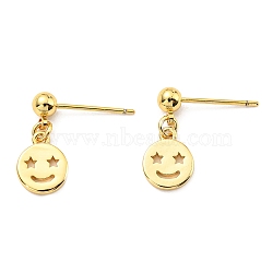 Rack Plating Brass Smiling Face Dangle Stud Earrings, Cadmium Free & Lead Free, Real 18K Gold Plated, 16x8mm(KK-C026-03G)