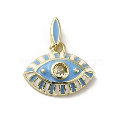 Brass Enamel Charms, with Glass, Real 18K Gold Plated, Eye Charm, White, 11.5x15x3.8mm, Hole: 4.5x1.5mm(KK-E092-10G-09)