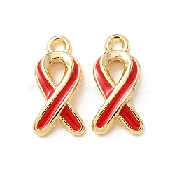 Alloy Enamel Pendants, Awareness Ribbon Charms, Rack Plating, Golden, 18x9x3.5mm, Hole: 1.8mm(AL-CBA7256-14G)