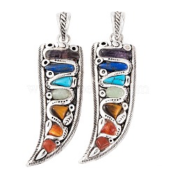 Chakra Natural Tiger Eye & Lapis Lazuli & Carnelian & Amethyst & Red Jasper & Green Aventurine, Synthetic Turquoise Big Pendants, Rack Plating Alloy Scabbard Shaped Charms, Lead Free & Cadmium Free, Antique Silver, 55x18x7mm, Hole: 8x4mm(G-NH0025-05AS)