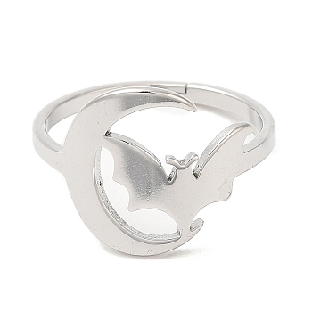 304 Stainless Steel Moon with Bat Adjustable Ring for Women, Stainless Steel Color, US Size 6 1/4(16.7mm)