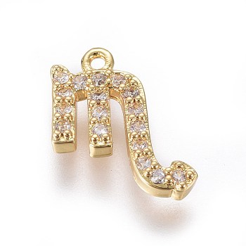 Golden Plated Brass Micro Pave Cubic Zirconia Charms, Twelve Constellations, Scorpio, 10x9x2mm, Hole: 0.8mm