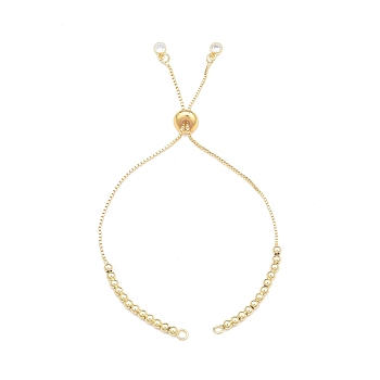Brass Box Chains Slider Bracelet Making with Clear Cubic Zirconia Tiny Charms, Nickel Free, Real 18K Gold Plated, 24x0.3x0.1cm, Hole: 2mm