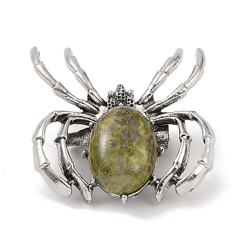 Natural Unakite Brooches, with Alloy Findings, Spider, Antique Silver, 37x34x8mm