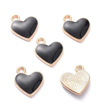 Alloy Enamel Charms, Heart, Light Gold, Black, 13x11.5x1.6mm, Hole: 1.6mm