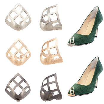 6Pcs 3 Colors Iron Toe Cap Covers, Toe Protectors, for Pointed Toe High-Heeled Shoes, Hollow Rhombus, Mixed Color, 16x20x17mm, Hole: 2.5mm, 2pcs/color