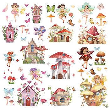 8 Sheets 8 Styles PVC Waterproof Wall Stickers, Self-Adhesive Decals, for Window or Stairway Home Decoration, Rectangle, Angel & Fairy Pattern, 200x145mm, about 1 sheets/style