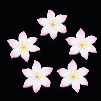 Spray Painted Opaque Resin Cabochons, Flower, Pearl Pink, 24x22x4mm