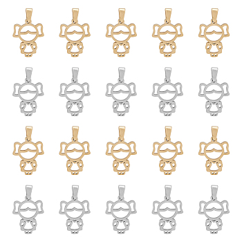 20Pcs 2 Colors 304 Stainless Steel Pendants, Laser Cut, Hollow, Girl Charms, Golden & Stainless Steel Color, 18.5x14.5x1.5mm, Hole: 2.5x5.5mm, 10pcs/color